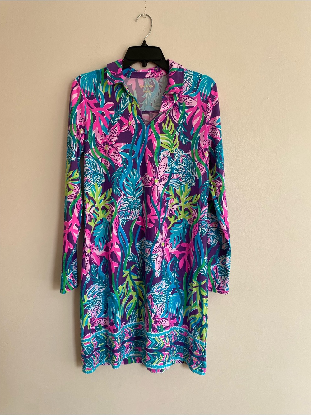 Lilly Pulitzer Tropical Floral Long-Sleeve Swim Cover-Up in Pink, Blue & Green